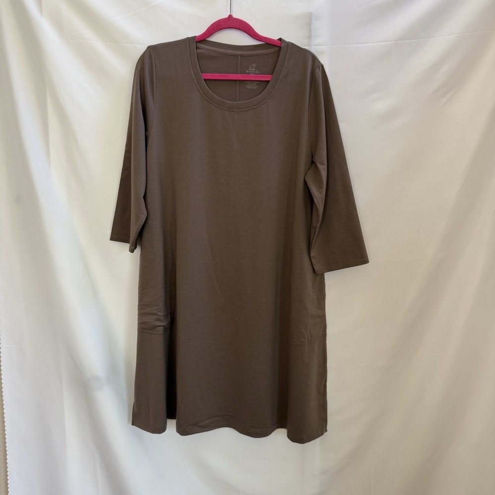 Woolx Rissa Merino Wool Blend 3/4 Sleeve Dress - Almond Brown, Size XL